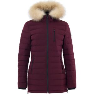 Wantdo Dames warme wintermantels Lange dikke gewatteerde jas met afneembare capuchon met bontrand, middelgrijs, XL