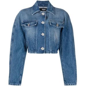 Versace Denim Jack Kort Model Italië Gemaakt , Blue , Dames , Maat: S