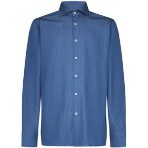Franzese Collection, Heren, Overhemden, Blauw, Maat: L Denim,