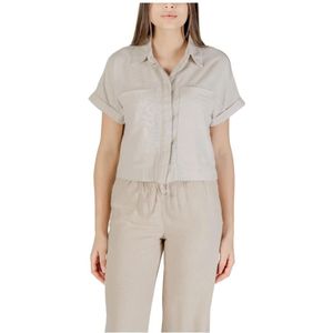 Only, Dames, Blouses & Shirts, Beige, Maat: S Linnen,
