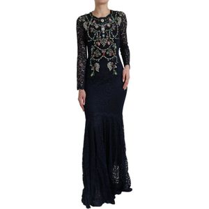 Dolce Gabbana - Lange Avondjurk - Blauw - Kanten Details