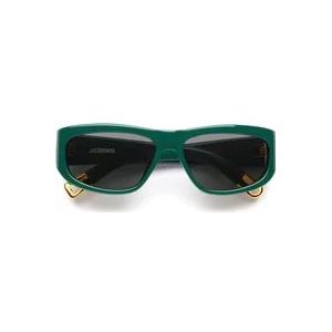 Jacquemus Groene ovale zonnebril met grijze lens , Green , Dames , Maat: ONE Size