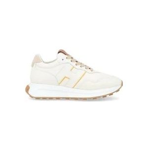 Hogan Ivoorleren sneakers met leren en gele details , Beige , Dames , Maat: 39 EU