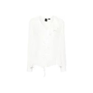 Pinko Witte Gerimpelde V-Hals Shirt , White , Dames , Maat: M