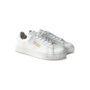 Versace Witte Leren Sneakers met Gouden Logo , White , Dames , Maat: 38 EU