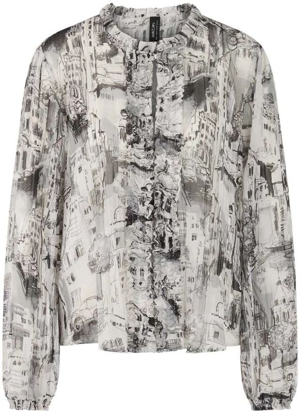 Marc Cain - Gedrukte Ruches Blouse - Grijs - Dames