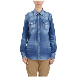 Dsquared2, Dames, Blouses & Shirts, Blauw, Maat: XS Denim,