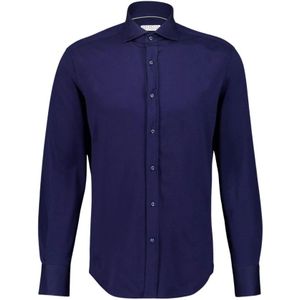 Brunello Cucinelli, Heren, Overhemden, Blauw, Maat: M Katoen,