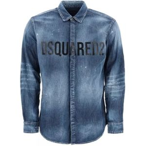 Dsquared2, Heren, Overhemden, Blauw, Maat: XL Katoen,