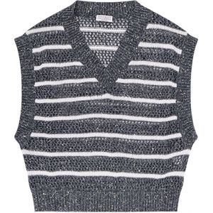 Brunello Cucinelli, Dames, Truien, Grijs, Maat: S Linnen,