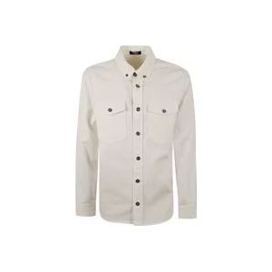 Versace Witte Denim Overhemd , White , Heren , Maat: M
