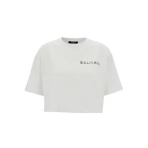 Balmain Witte T-shirt met Kort Design , White , Dames , Maat: L