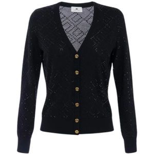 Elisabetta Franchi, Dames, Truien, Zwart, Maat: S Wol,