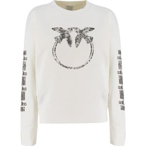 Pinko, Dames, Sweatshirts & Hoodies, Wit, Maat: S Katoen,