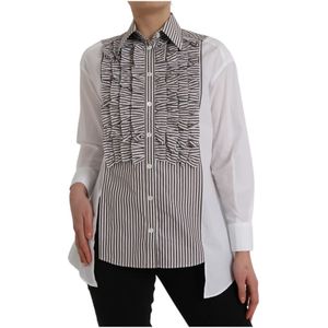 Dolce & Gabbana - Poloshirt - Wit - Lange Mouwen - Gestreept - Rimpel Kraag