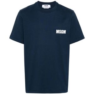 Msgm, Heren, Tops, Blauw, Maat: S Katoen,