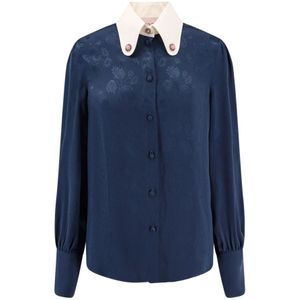 Valentino, Dames, Blouses & Shirts, Blauw, Maat: M Zijde,