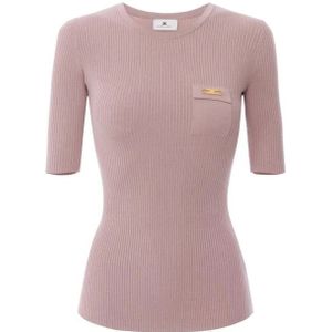 Elisabetta Franchi, Dames, Truien, Roze, Maat: XS Zijde,