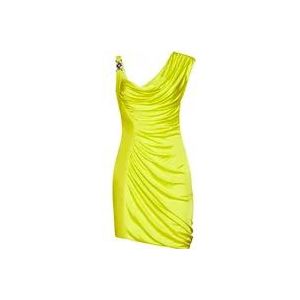 Versace Fluorescerende Gele Satijnen Jurk , Yellow , Dames , Maat: S