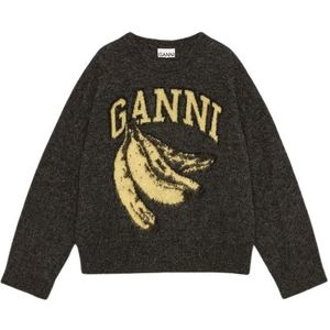 Ganni - Oversized O-neck Knitwear - Grijs - Dames - Wol