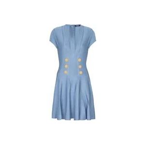 Balmain Gebreide jurk met 6 knopen , Blue , Dames , Maat: 2XS