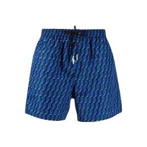 Dsquared2 Blauw en Zwart Monogram Badpak , Blue , Heren , Maat: 2XS