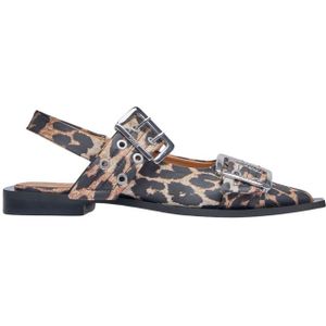 Ganni Leopard Print Buckle Ballerina Flats , Brown , Dames , Maat: 41 EU