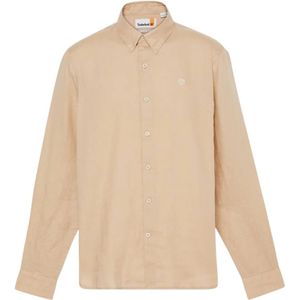 Timberland, Heren, Overhemden, Beige, Maat: L Linnen,