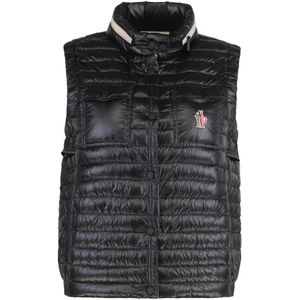 Moncler - Gewatteerde Bodywarmer - Zwart - Leer - Afneembare Capuchon