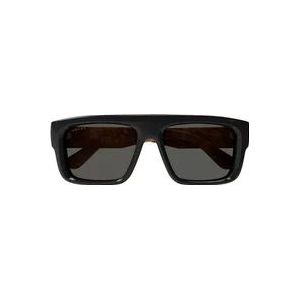 Gucci Heren vierkante acetaat zonnebril met bruine logo-armen , Black , Heren , Maat: 55 MM