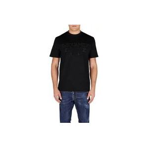 Dsquared2 Zwart Katoenen Rhinestone T-Shirt voor Heren , Black , Heren , Maat: XL