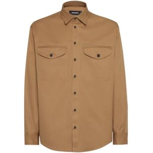 Dsquared2, Heren, Overhemden, Bruin, Maat: M Leer,