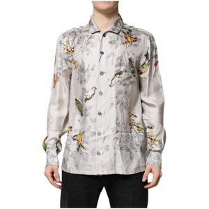 Dolce & Gabbana - Overhemd - Wit - Satijn - Vogelprint
