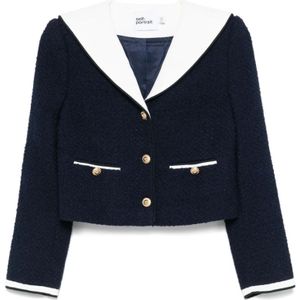 Self Portrait, Dames, Jassen, Blauw, Maat: S Tweed,