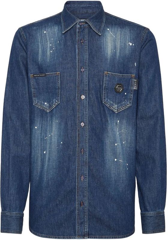 Philipp Plein, Heren, Overhemden, Blauw, Maat: S Denim,