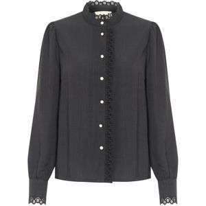 Blouse - Effen - Kant - Normale Pasvorm - Lange Mouw