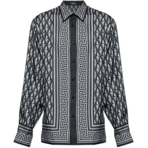 Versace, Heren, Overhemden, Grijs, Maat: S Zijde,