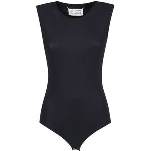 Maison Margiela - Bodysuit - Zwart - Synthetische Vezel - Mouwloos - Drukknoopsluiting