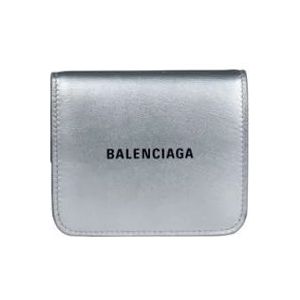 Balenciaga Mini portemonnee van zilver leer met logo schrijven , Gray , Dames , Maat: ONE Size