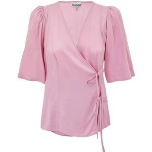 Ganni, Dames, Blouses & Shirts, Roze, Maat: S Satijn,