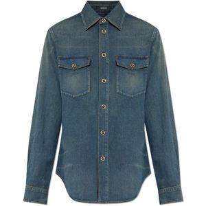 Versace, Heren, Overhemden, Blauw, Maat: L Denim,