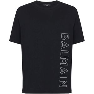 Balmain Geëmbosseerd T-shirt , Black , Heren , Maat: M