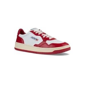 Autry Witte en rode leren lage sneakers , White , Heren , Maat: 37 EU