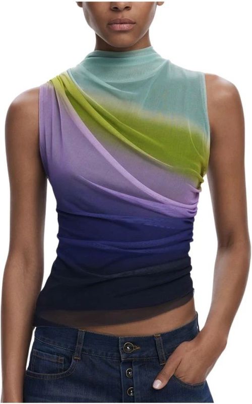 T-shirt - Kleurverloop - Mouwloos - Gedrapeerde Tule - Regular Fit