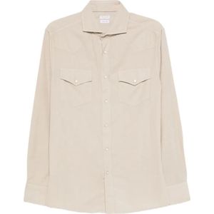 Brunello Cucinelli, Heren, Overhemden, Beige, Maat: S Katoen,