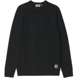 Carhartt Wip - Anglistic Sweater - Zwart - Heren - Wol - Gespikkelde Zwarte Wollen Wintertrui
