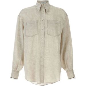Brunello Cucinelli, Dames, Blouses & Shirts, Beige, Maat: L Linnen,