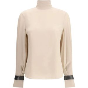 Brunello Cucinelli, Dames, Blouses & Shirts, Beige, Maat: S Zijde,