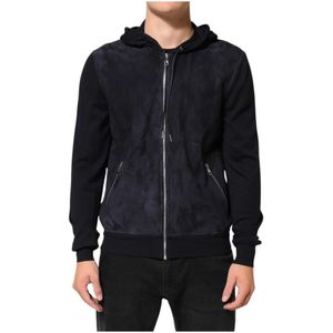Dolce & Gabbana, Heren, Sweatshirts & Hoodies, Zwart, Maat: L Leer,
