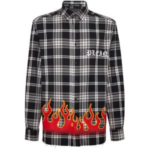 Philipp Plein - Geruit Katoenen Overhemd - Zwart